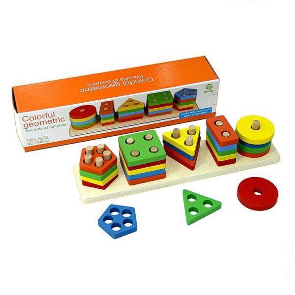 Ξύλινο παιχνίδι γεωμετρικών σχημάτων και χρωμάτων 5 στήλες