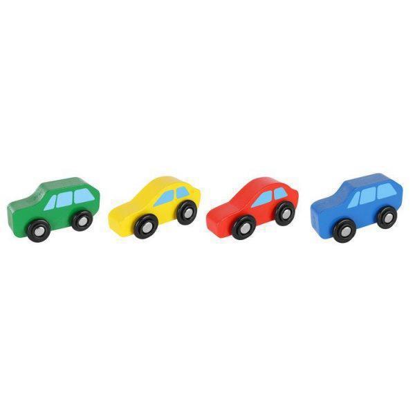 Ξύλινο φορτηγό μεταφοράς μαζί με 4 πολύχρωμα αυτοκίνητα