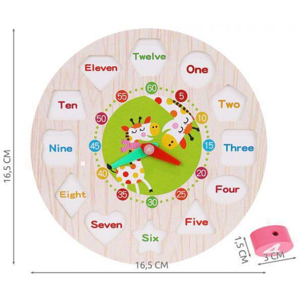 Ξύλινο εκπαιδευτικό παιχνίδι ρολόι, ιδανικό για την εκμάθησή σχημάτων χρωμάτων και της ώρας