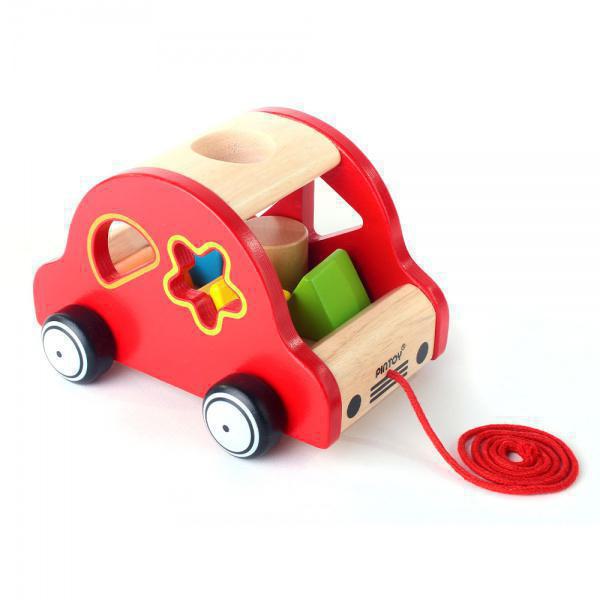 Pin Toys Ξύλινη τρεχαλίτσα ταξινόμησης 'Αυτοκινητάκι' με τουβλάκια από ξύλο