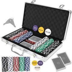 Poker set, σετ βαλίτσα πόκερ με 300 μάρκες, 2 τράπουλες και ζάρια - 39x7x27cm