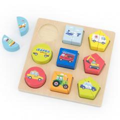 New Classic Toys Ξύλινο Shape Block Puzzle Σφηνώματα - 9 Οχήματα