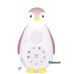 ZAZU ZOE Επαναφορτιζόμενo Ηχείο Bluetooth Φως Νυκτός Χτύπο Καρδιάς Λευκοί Ήχοι Πιγκουίνος Ροζ
