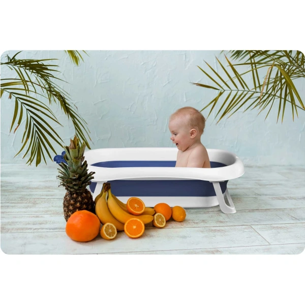 Ricokids Πτυσσόμενη μπανιέρα για μωρά με μαξιλάρι RK-280 σε χρώμα λευκό με μπλε 82x50x21,5cm