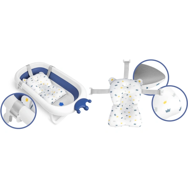 Ricokids Πτυσσόμενη μπανιέρα για μωρά με μαξιλάρι RK-280 σε χρώμα λευκό με μπλε 82x50x21,5cm