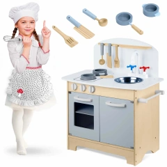 Ricokids Ξύλινη παιδική κουζίνα με αξεσουάρ σε γκρι χρώμα 48,5x28x70 cm
